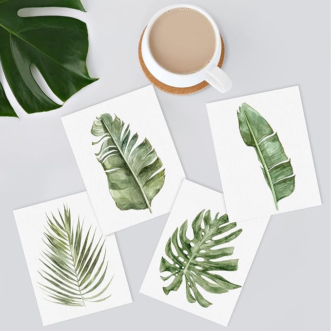 SIGNWIN Poster Bathroom Decor 11"x14", Wall Art Room Decor Multicolor for Living Room, Bedroom, Office Green Pastel Banana Palm Monstera Leaf Nature Wilderness Plant Art Floral Botanical