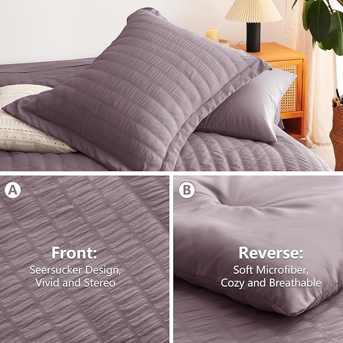 CozyLux Full Size Comforter Sets with Sheets Seersucker 7 Pieces Dusty Purple Bed in a Bag Textured Luxury Soft Bedding Set with Down Alternative Comforter, Sheets, Pillowcases & Shams for All Seasons