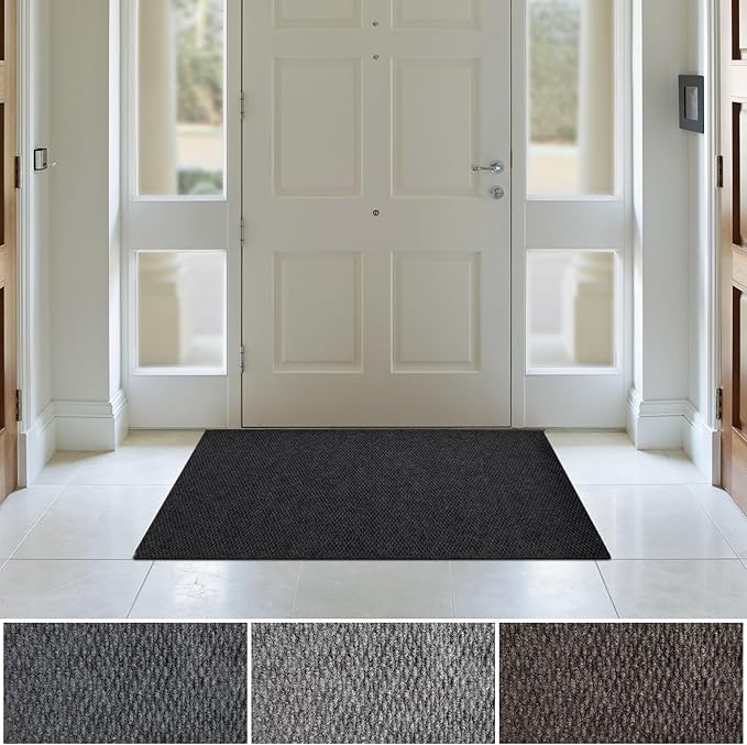iCustomRug Entryway Door Mat – 3x4ft Black, Indoor/Outdoor, Non-Slip Rubber Backing, Low-Profile All-Weather Carpet, Non-Shedding & Easy Care, Entryway Mat Ideal for High Traffic Areas