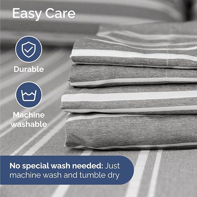 Twin Sheets Set 4 Piece - Includes 2 Pillowcases - Bed Sheets Twin Size - Soft Hotel Luxury Bedding - Cooling, Comfy & Breathable - 1 Flat & 1 Fitted & 2 Pillowcases w/ Deep Pockets - Grey Stripes