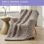 Bigacogo Chunky Knit Throw Blanket for Couch, 60x80 inches, 100% Hand Knitted with Thick Jumbo Chenille Yarn, Cozy Soft Large Rope Knot Cable Crochet Blankets for Sofa Bed Living Room, Taupe