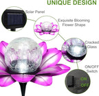 LEWIS&WAYNE Solar Garden Lights Outdoor, 3 Pcs Purple Lotus Flower Pathway Lamps with Cool White Crackle Glass Globe Led Lights for Patio Pathway Yard Balcony Garden Decorations