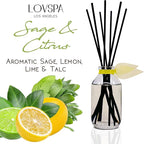 LOVSPA Reed Diffuser Set, Sage & Citrus Scented Oil Diffuser with Sticks, Home Fragrance Accessories for Bathroom Shelf Decor, Aroma Diffusers for Home or Office Desk, USA Made