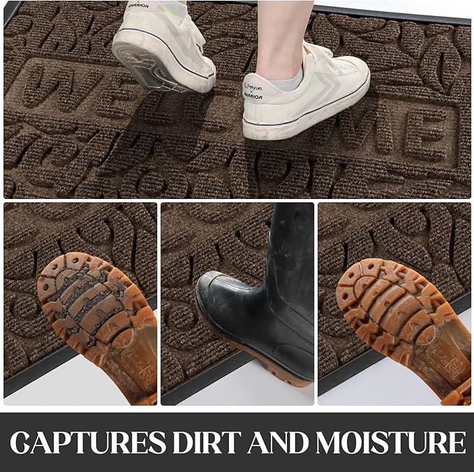 Yimobra Welcome Mat Outdoor, 29.5x17 Waterproof Front Door Mat Outside Entrance, All-Weather Non Slip Front Doormat, Low-Profile Entryway Mats Indoor, Porch and Patio, Coffee