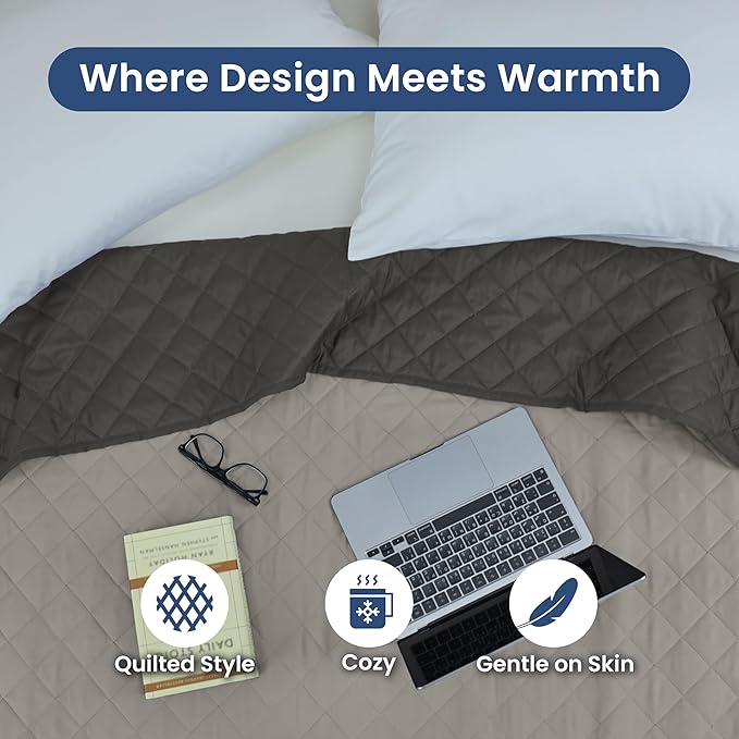 Martex Reversible Coverlet – Full Queen Size Quilt - Lightweight Full Size Bedding– Durable Queen Size Quilts for Bed – Soft - Easy Care Bedding – Light Gray/Graphite