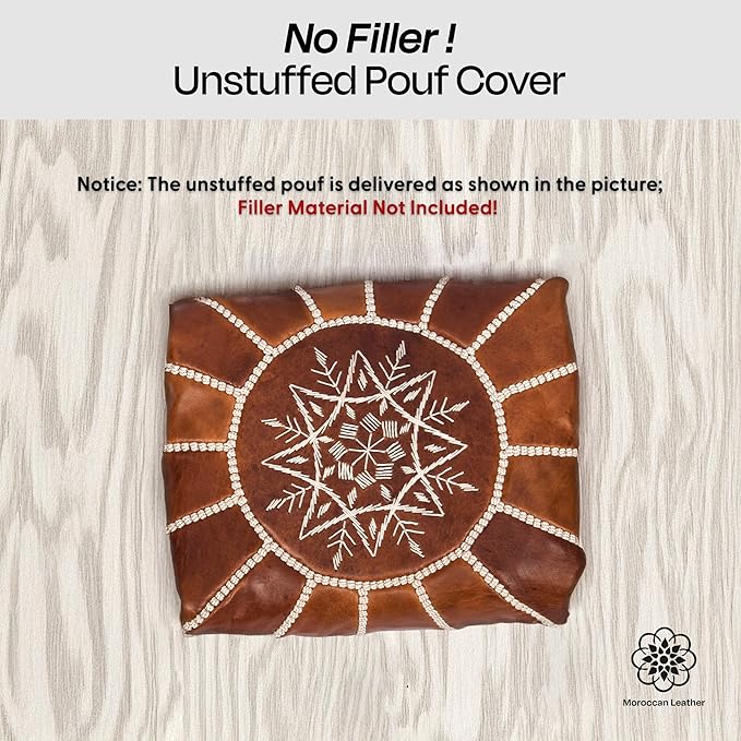 Moroccan Leather Handmade Pouf Ottoman Cover – Unstuffed Foot Stool, Boho Foot Rest for Living Room, Bedroom – Gift for Housewarming or Weddings