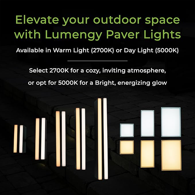 LUMENGY Paver Light Slim 0.5x8 Inch Glare-Free Brick Lighting for Pavers, Walls, Driveway, Pathway & Garden, 5000K 12V Waterproof, Drive-Over Rated