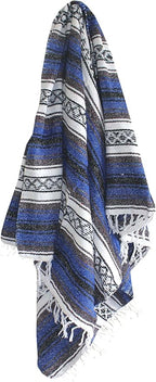 Del Mex Classic Mexican Blanket, Large Authentic Woven Falsa Throw (70"x50"), Artisan Southwest Décor for Beach, Yoga, Outdoors (Blue)