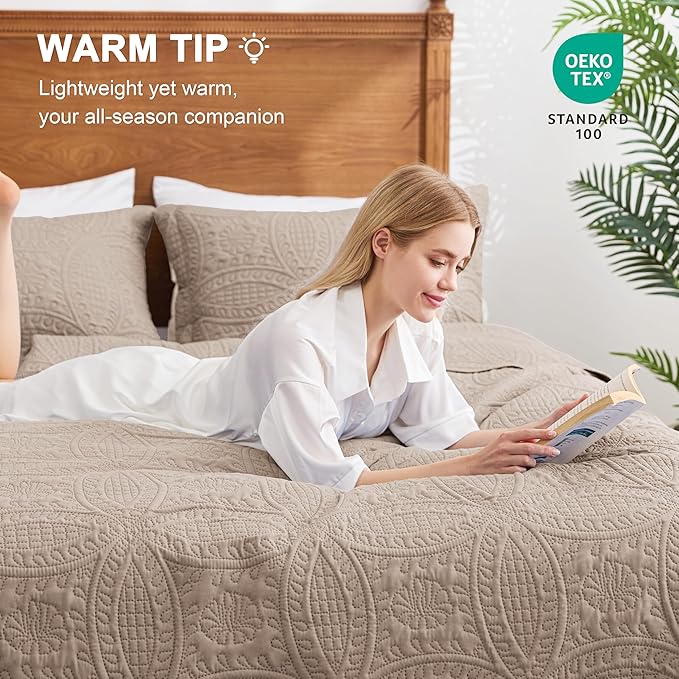 Love's cabin California King Size Quilt Bedding Set Burlwood Bedspreads - Cal King Lightweight Bedspread Comforter - Coin Pattern Coverlet for All Season - 3 Pieces (1 Quilt, 2 Pillow Shams)