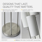 Adesso Trio Floor Lamp with Three Pull Chain Lights and Two-Tier Storage, Brushed Steel Base, White Linen Shades, 68” Tall, Enhances Room Decor and Lighting