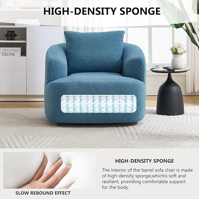 Swivel Accent Chair,360° Rotating Barrel Chair,Teddy Fleece High-Resilience Sponge Single Sofa, Easy Assembly for Living Room, Bedroom, Apartment Blue