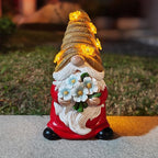 Outdoor Garden Gnomes Statue, Bee Flower Gnome Sculpture, with Solar LED Lights for Yard, Patio, Lawn Ornaments for Garden, Patio Gnome Gifts for Mom