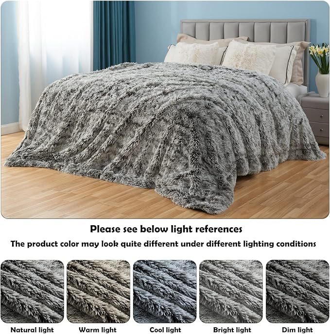 GONAAP Fuzzy Faux Fur Throw Blanket Frosty Black Super Soft Cozy Plush Fuzzy Shaggy Blanket for Couch Sofa Bed (Frosty Black, Throw(50"x60"))