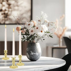 Glass Candlestick Holder,Striped Taper Candle Holders,Set of 6 Candle Stand for Table Centerpieces, Home Decor,Weddings,Festival and Parties (Gold Stripe)