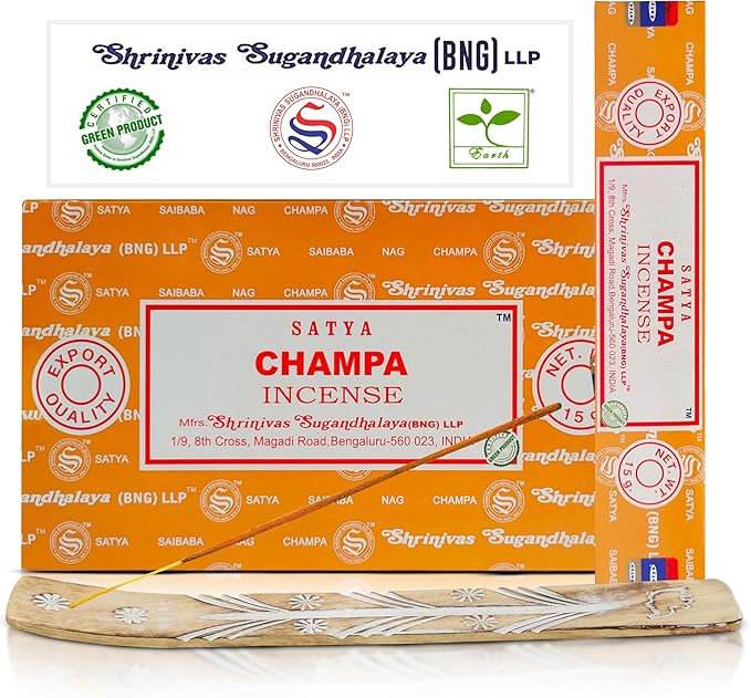 Satya Champa Incense Sticks, Satya Bng Insenses 15gmx12 Pack with Raajsee Incense Holder Bundle, Satya Nagchampa Natural Incense