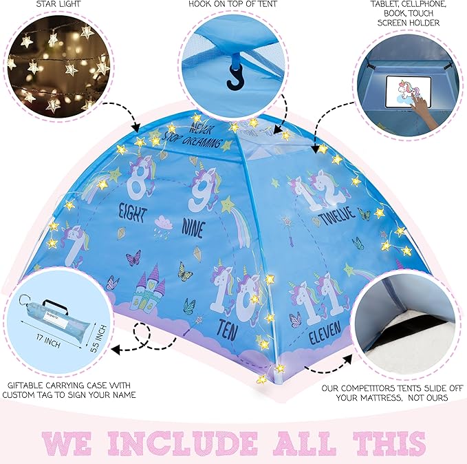 Pink Unicorn Full Bed Tent for Kids Indoor Fort - Magical Dream Tents for Boys Pop Up Toddler Bed Canopy for Girls Bunk Bed Tent for Top Bunk - Sensory Sleep Pod for Kids Educational