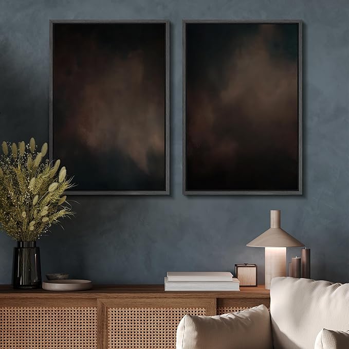SIGNFORD Framed Canvas Print Wall Art Set Moody Dark Abstract Earth Tones Illustration Modern Art Decorative Nordic Nature for Living Room, Bedroom, Office - 16"x24"x2 Natural