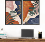 SIGNFORD Framed Canvas Print Wall Art Set Retro Mid-Century Geometric Forest Plants Abstract Shapes Illustrations Modern Art Decorative Bohemian for Living Room, Bedroom, Office - 24"x36"x2 Black