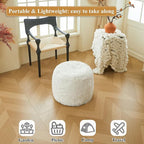 XeGe Fluffy Faux Fur Inflatable Pouf Ottoman, Soft Portable Shaggy Fuzzy Foot Stool Ivory, Plush Furry Foot Rest Floor Pouf Anti-Slip, Round Ottoman Cushion Living Room Bedroom Patio Dorm, Beige