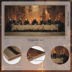 KAIRNE Framed Skeleton Canvas Wall Art,Abstract Retro Skull Print Set of 1(40”X20”),Scary Halloween Pictures,Horror Wall Art,Skeleton Last Supper Posters for Living Room Bedroom Ding Room Office Decor