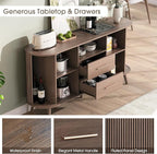 63" Storage Cabinet with Doors,Sideboard Buffet Cabinet, Accent Console Cabinet with Solid Wood Legs and Drawers,Fluted Buffet Table for Living Room, Entryway, Kitchen, Walnut