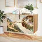 SIGNWIN Sideboard Buffet Cabinet, Kitchen Storage Cabinet with 2 Doors, The Creation of Adam by Michelangelo Vintage, Cupboard Console Table for Dining Room - 35" L x 18" W x 29" H