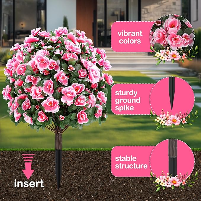 Artificial Boxwood Topiary Ball Trees with Ground Spikes UV Resistant Faux Greenery Shrubs Fake Shrubs for Outdoors, Realistic Faux Plants Bushes for Garden Porch Yard Patio Decor (Pink)