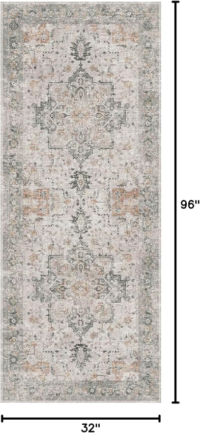 GENIMO Runner Rug 2'6''x8, Non Slip Vintage Hallway Runner Rugs, Low Pile Lightweight Machine Washable Mat for Hallway, Entryway, Bedroom, Kitchen and Corridor, Light Taupe Brown