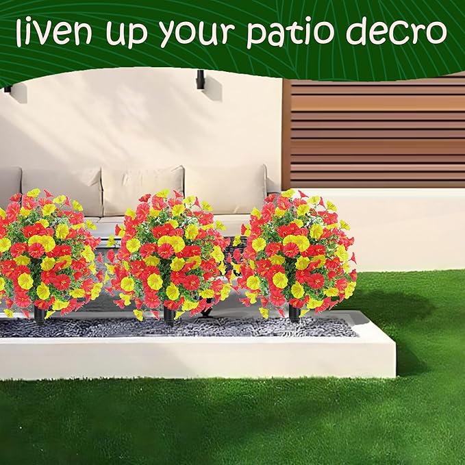 22.8" Set of 2 Fall Artificial Boxwood Topiary Ball Tree for Outdoors with Spike UV Resistant Fake Shrubs Outdoor with Morning Glory Flowers,Faux Plants Bushes for Garden Porch Yard Patio Decor-YR