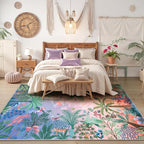 LIVEBOX Machine Washable Area Rugs 8x10 Lavender Girls Bedroom Rug, Soft Ultra-Thin Nursery Girl Carpet for Living Room, Jungle Purple Rugs for Girls Room, Lilac Rug for Nursery Room