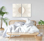 2Pcs Minimalism Boho Canvas Wall art Mid Century Modern Beige and White Sun and Moon Geometric Abstract Painting Pictures Wall Decor Posters Print Artwork for Bedroom Living Room Decoration