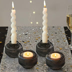 Kate Aspen Taper Candle Holders for Candlesticks, Smoke Grey Ribbed Glass Candlestick Holders Set of 4 - Candlestick Stand Decor, Fall Home Decor Accents, Modern Centerpieces, Black Candle Holder