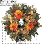 WANNA-CUL 24 Inch Spring Fall Wreaths for Front Door,Fall Wreath with Orange Hydrangea&Peony and Dahlia Flowers-Fall Decoration for Home-Large Fall Decor Door Wreath for Autumn,Harvest