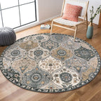 Lahome Moroccan Trellis Washable Round Rugs, Non-Slip Soft Round Rug 4ft Ultra-Thin, Small Vintage Circle Carpet for Entryway Kitchen Bedroom Nursery Bathroom, Grey