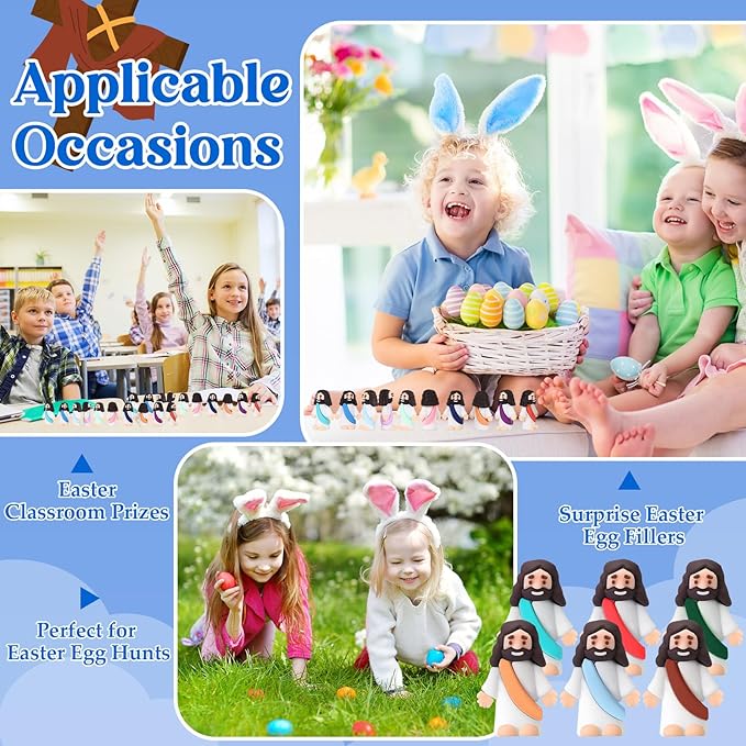 Bememo 100 Pcs Jesus Toys Original Design Mini Rubber Little Jesus Figurine to Hide and Seek Religious Party Favors Sunday School Craft Baptism Gifts for Easter Egg Stuffers (Colorful)
