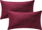 Throw Pillow Covers 12x20 Burgundy: 2 Pack Cozy Soft Velvet Rectangular Decorative Pillow Cases for Farmhouse Home Decor