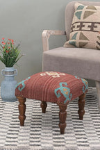 Handmade Jute Soft Ottomans Square Shape Stool for Sitting and Foot Rest with Wooden Legs, Entryway Modern Stool for Living Room, Bedroom, Hall (Red, L 15.74 x W 15.74 x H 14 inch)