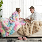 Cozy Bliss Faux Fur Throw Blanket for Couch, Fuzzy Soft Plush Thick Bubble Blanket for Sofa Bedroom Living Room, 60 * 80 Inches Tie-dye Rainbow