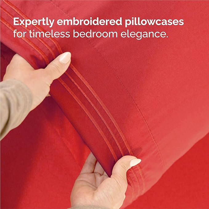 Split King Size 5 Piece Sheet Set - Comfy Breathable & Cooling Bed Sheets Set - Hotel Luxury Bedding for Women, Men, Kids, Teens, Boys & Girls - Deep Pockets, Ultra-Soft, Wrinkle Free - Oeko-Tex - Red