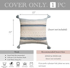 BlissBlush Coastal Blue Boho Decorative Throw Pillow Cover 22x22 Modern Bohemian Accent Pillow Case Square Woven Textured Farmhouse Pillows for Couch Bed (Pack of 1)