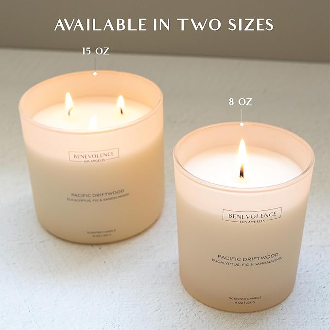 Eucalyptus, Fig & Sandalwood – Benevolence LA Fall Scented Candle for Home | 8oz, 45-Hour Burn | Natural Soy Wax, Cotton Wick | Fresh Autumn Fragrance | Malibu Sands Collection – Gift for Women & Men