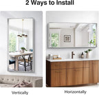 Silver Bathroom Mirror, 24x48 Inch Rectangular Framed Mirror, Large Wall Mounted Bathroom Vanity Mirror Over Sink for Bedroom,Restroom, Living Room, Hangs Vertically or Horizontally