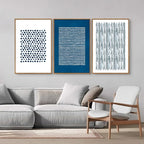 Tinonedraw Navy Blue White Framed Canvas Wall Art Set, Modern Geometric Dots Line Wall Decor, Neutral Abstract Shape Artwork, Cozy Contemporary Art Prints for Bedroom Living Room Office 16"x24"x3