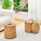 Wimarsbon Round Pouf Ottomans, Handwoven Natural Water Hyacinth Seagrass Pouffe,Outdoor Rattan Stool Accent Seat, Bohemian Coastal Home Decor (14inch Water Hyacinth Braid)