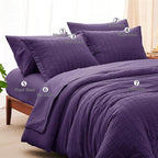 CozyLux Queen Comforter Set Purple Seersucker 7 Pieces Bed in a Bag Queen Comforter Set with Sheets, Luxury Soft Bedding Set with Down Alternative Comforter, Sheets, Pillowcases & Shams for All Season