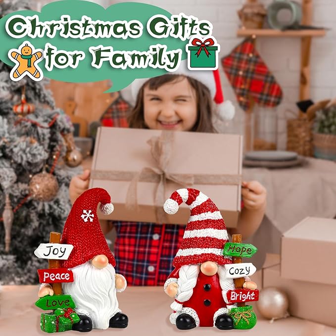 Christmas Gnomes Decorations for Home 2 PCS Xmas Desk Figurines Indoor Resin Collectible Statue Cute Holiday Ornament for Table Home