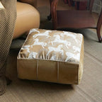 Unstuffed Pouf Cover Ottoman Footrest Animal Foot Stool Floor Bean Bag Floor Chair Storage for Living Room Bedroom Home Decor (Brown, 20 x 20 x 8 Inches Sqaure)