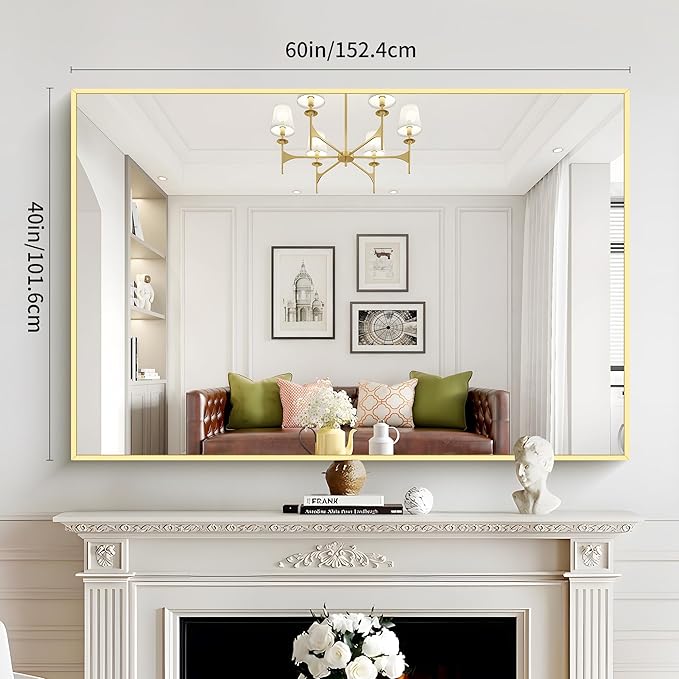 40x60inch Gold Bathroom Mirror, Gold Rectangle Mirror with Frame, Large Rectangular Wall Mirrors for Bathroom, Living Room, Hair Salon, Big Farmhouse Mirror Hang Horizontal/Vertical