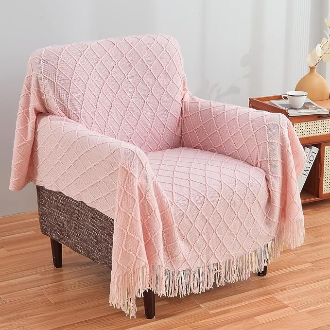 inhand Knitted Gift Throw Blankets for Couch and Bed,Valentines Day Decor Blanket for Her Him Girlfriend Wife, Pink Romatic Lightweight Decorative with Tassel, Farmhouse Warm Woven for Women, 60"x80"