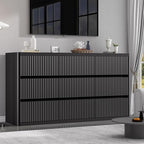 Black 9 Drawers Dressers for Bedroom, 57" Large Chest of Drawers with Handleless, Curved Profile, Modern Flute Dresser TV Stand, Wooden Closet Clothes Storage Organizer for Living Room